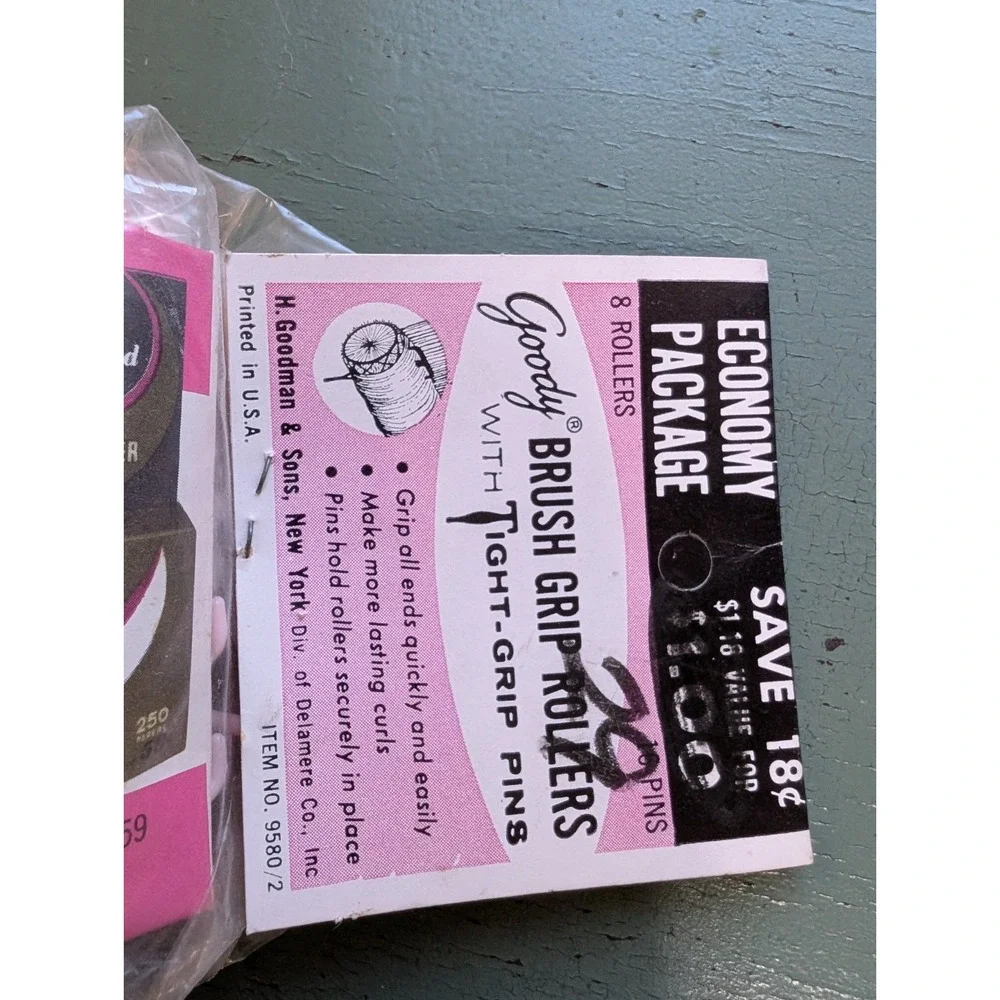 Brand New In The Original Package, 8 Vintage Goody Brush Rollers, 16 Pink Pins